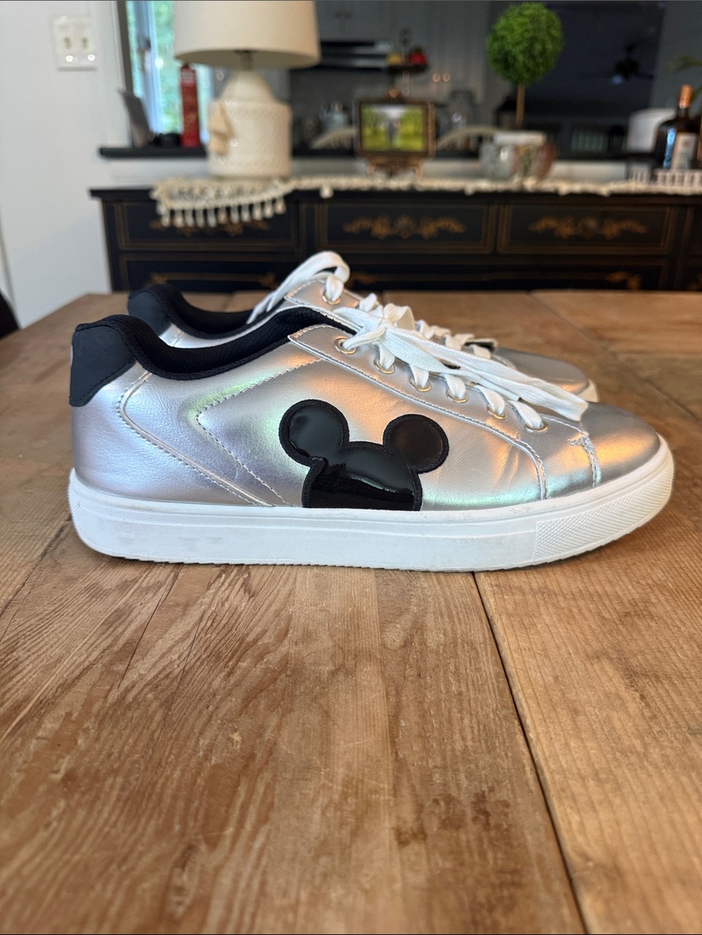 Disney Silver Metallic Sneakers with Black Mickey Patch